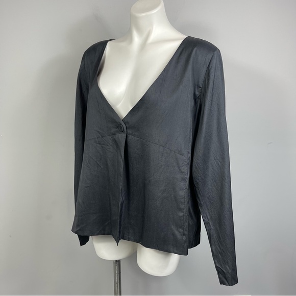 Eileen Fisher Raw Silk Blazer Lightweight Jacket Gunmetal Gray XL Lagenlook Boho - Picture 12 of 16